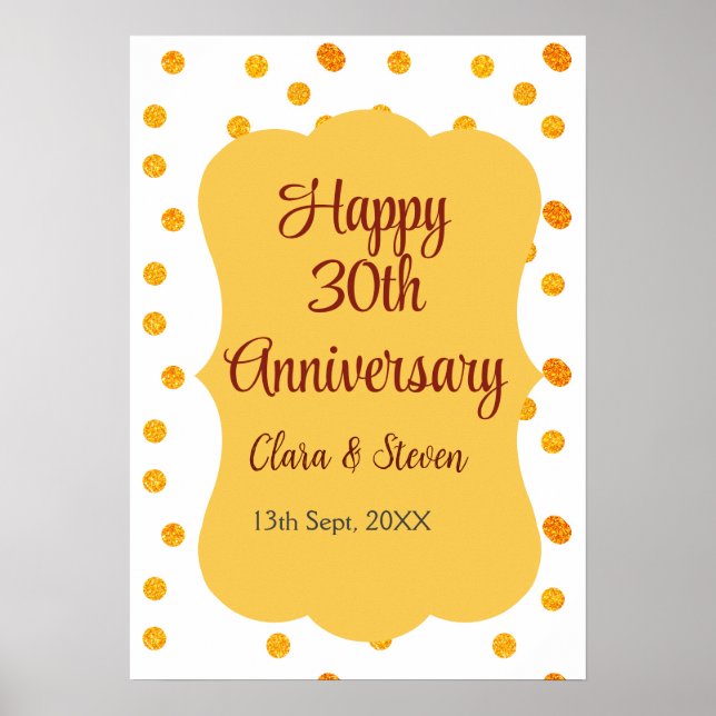 gula prickar glitter glad 30-årsjubileum bröllop poster (Framsidan)