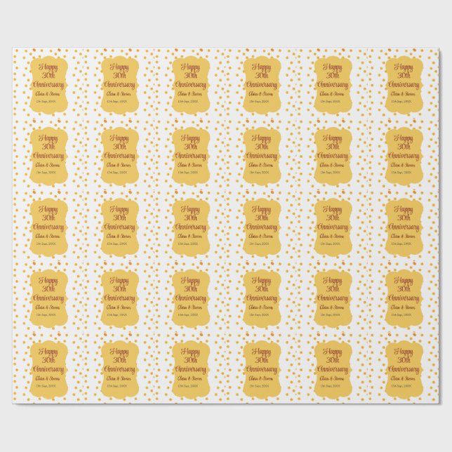 gula prickar glitter glad 30-årsjubileum bröllop presentpapper (Platt)