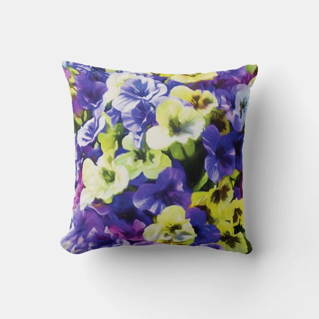 Gula & purpurfärgade Pansies Kudde (Framsida)
