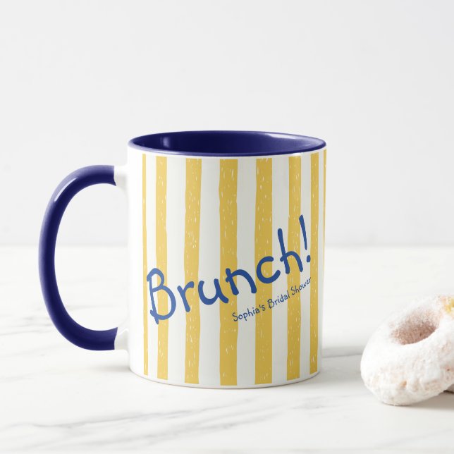 Gula Ränder Fet Blå Brunch Bröllopsfest Mugg (Med munk)
