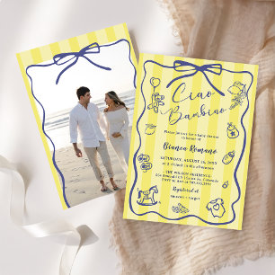 Gula ränder italienskt tema Ciao Bambino Foto Inbjudningar