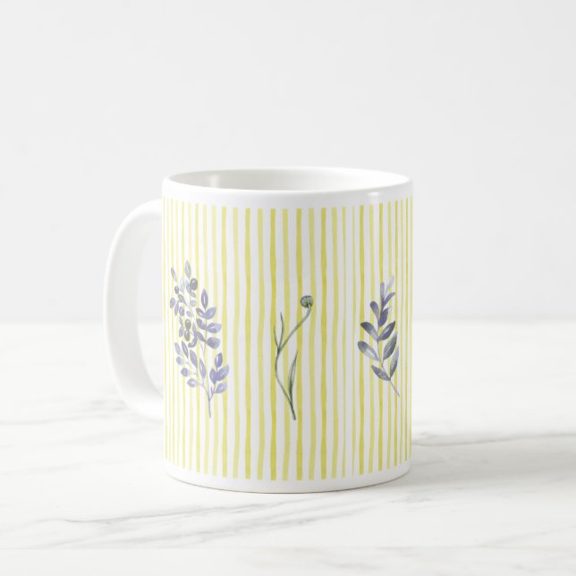 Gula ränder med akvarellvilda blommor kaffemugg (Framsida vänster)
