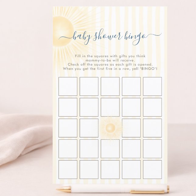 Gula ränder Sol Neutral Baby Shower Bingo-spel (Skapare uppladdad)