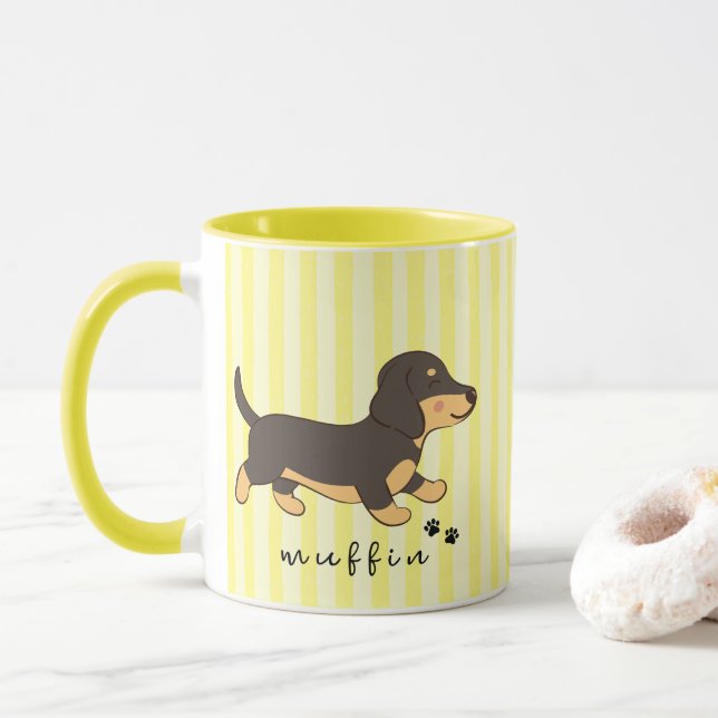 Gula ränder Svart Tan Dachshund Namn  Mugg (Med munk)