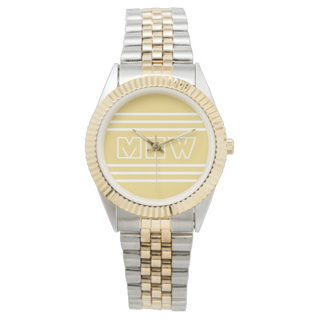 Gula randiga anpassade monogramur armbandsur (Framsida)