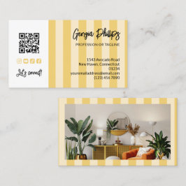 Gula randiga QR-kod Foto Sociala media-ikoner Visitkort