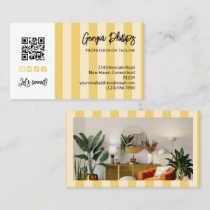 Gula randiga QR-kod Foto Sociala media-ikoner Visitkort