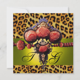 GULA  RÖDA KORALLROSOR, LEOPARDMÖNSTRAD MONOGRAM INBJUDNINGAR