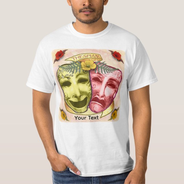 Gula röda skådespelarmasker t shirt (Framsida)