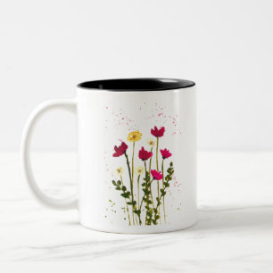 Gula röda vildblommor blommor akvarell rustik Två-Tonad mugg