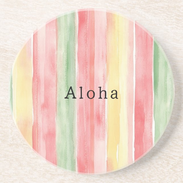 Gula Rosa Mint Ränder Aloha Underlägg (Framsidan)