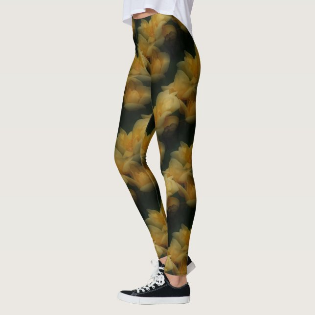 Gula rosor Blommor Naturmönster Leggings (Vänster)