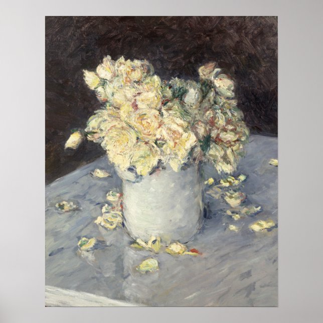 Gula rosor i en vas av Caillebott Impressionist Poster (Framsidan)