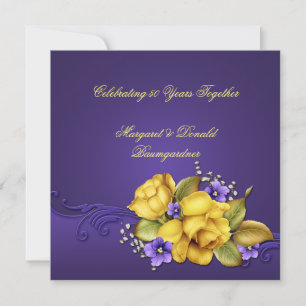 Gula rosor lila violer 50-årsjubileum inbjudningar