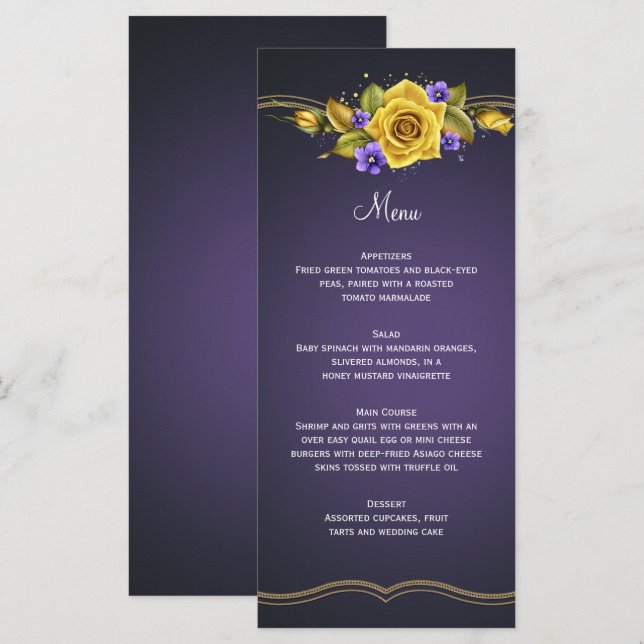 Gula rosor Lila violer Guld Meny (Fram/baksida)
