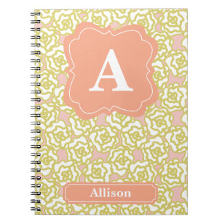 Gula Rosor Orange Monogram Anteckningsbok Med Spiral