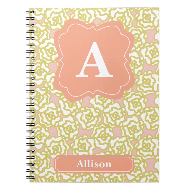 Gula Rosor Orange Monogram Anteckningsbok Med Spiral (Framsidan)