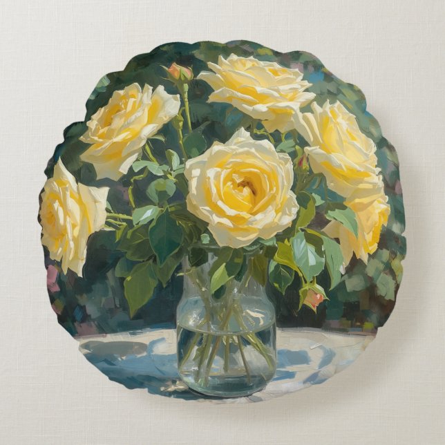 Gula Rosor Vas Impressionism  Rund Kudde (Framsidan)