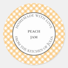 Gula rutmönstrade matetiketter för hemmagjord pres runt klistermärke
