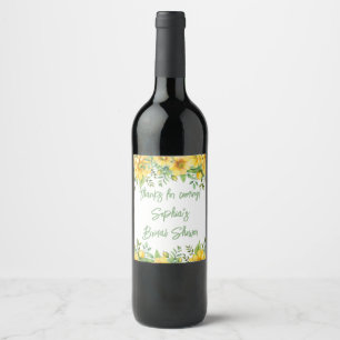 Gula Salvia Gröna Blommor Blommig Bröllopsfest Fav Vinflaska Etikett