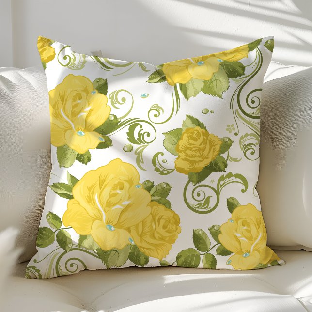 Gula Shabby Chic Rosor Blommig Kastkudde Kudde (Skapare uppladdad)
