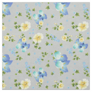 Gula smörblommor och blå iris tyg