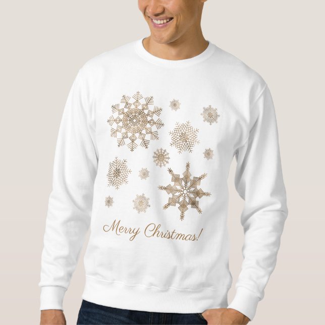 Gula snöflingor med God Jul text Lång Ärmad Tröja (Framsida)