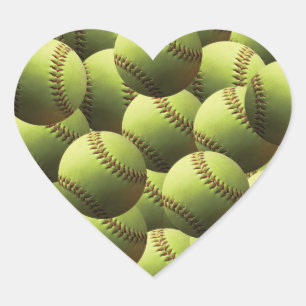 Gula softballTons av bollar Hjärtformat Klistermärke