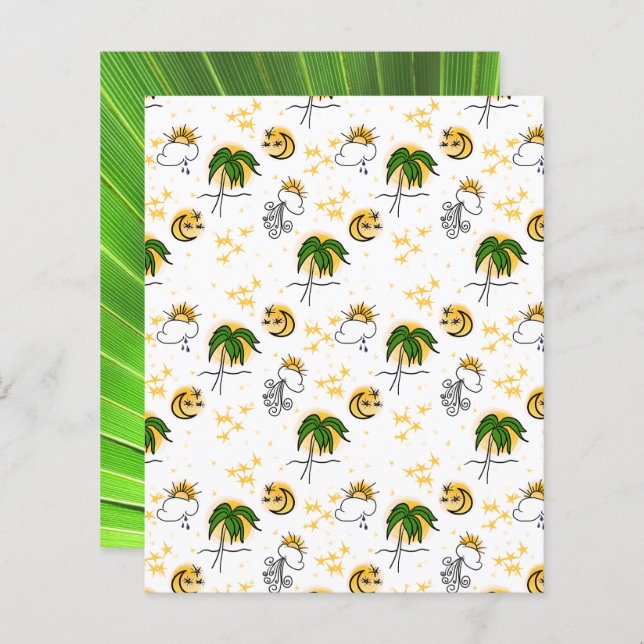 Gula Solar Stjärnor Måne Grönt Palm Scrapbookpappe (Fram/baksida)