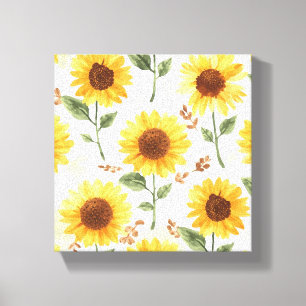 Gula solrosor akvarell blommande fantasifull canvastryck