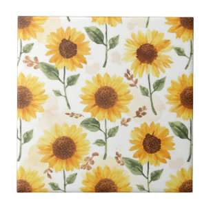 Gula solrosor akvarell blommande fantasifull kakelplatta