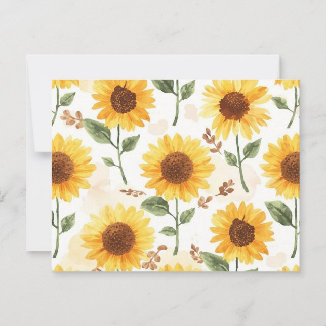 Gula solrosor akvarell blommande fantasifull kort (Framsida)