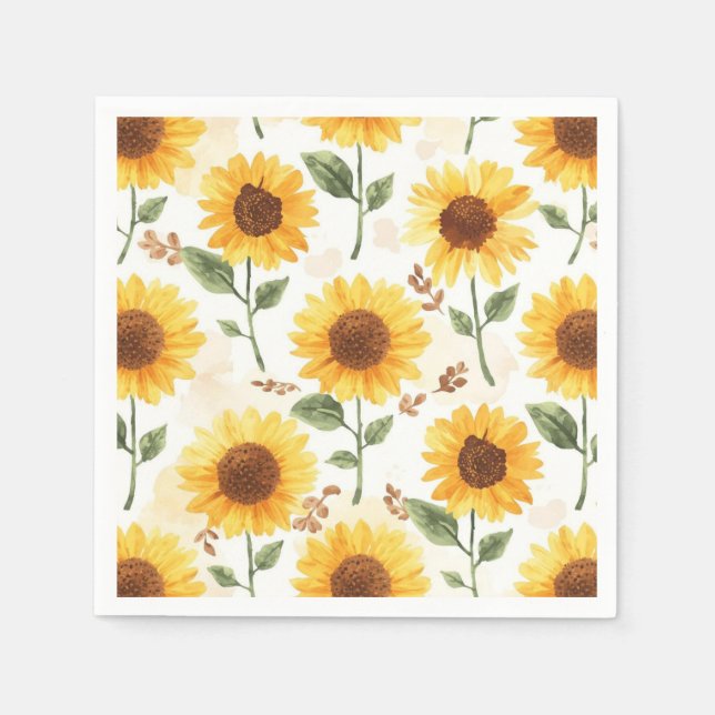 Gula solrosor akvarell blommande fantasifullt pappersservett (Framsidan)