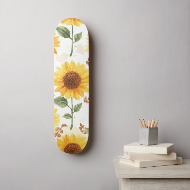 Gula solrosor akvarell blomstergalenskap mini skateboard bräda 18,5 cm (Väggkonst)
