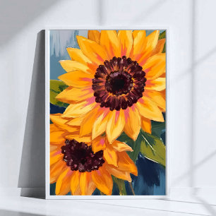 Gula solrosor Akvarellblommamålning Poster