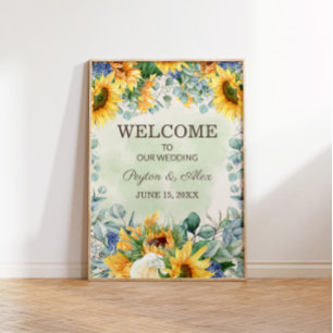 Gula solrosor Gröna eucalyptusblad Bröllop Poster