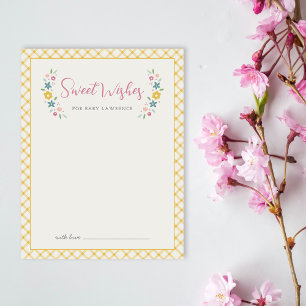 Gula söta blommiga önskningar för baby shower-kort anteckningskort