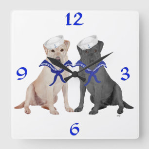 Gula & svart Labrador Retrievers Fyrkantig Klocka