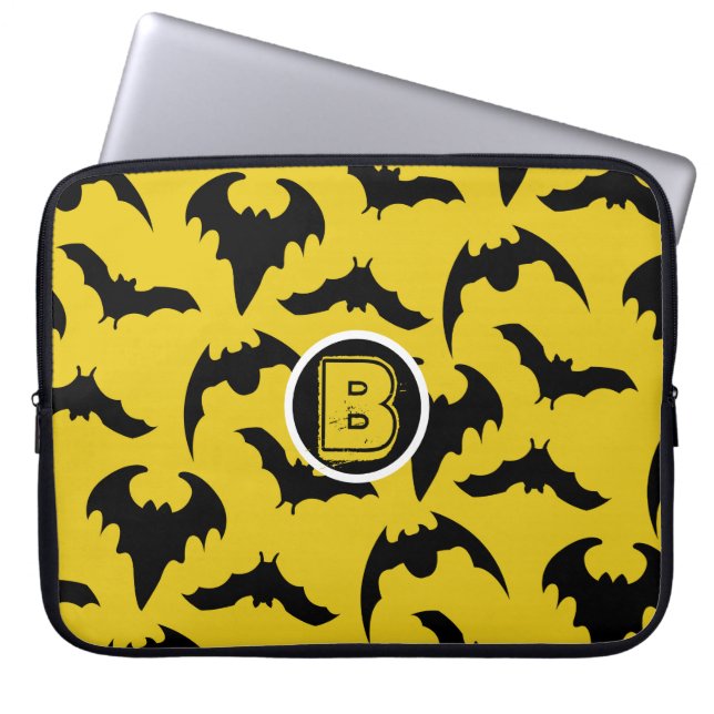 Gula & Svarta Fladdermöss Halloween Laptop Fodral (Framsidan)