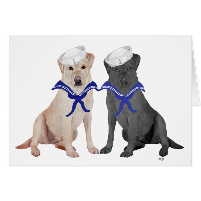 Gula & Svarta Labrador Retriever Hälsningskort (Framsidan Horizontal)