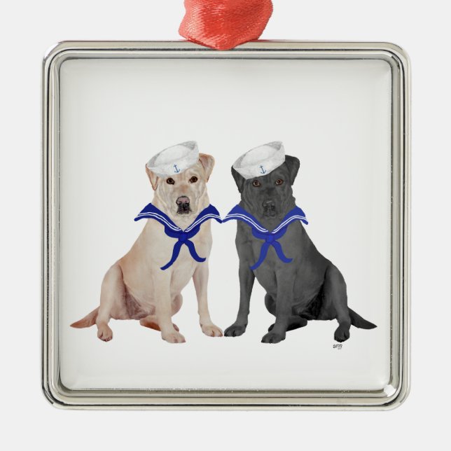 Gula & Svarta Labrador Retriever Julgransprydnad Metall (Framsidan)