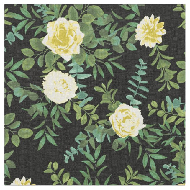 Gula Svarta Rosor Blommor Tyg (Närbild)
