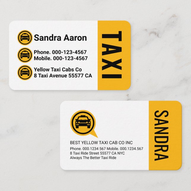 Gula Taxi Cab Ikonlager Körning Visitkort (Fram/baksida)