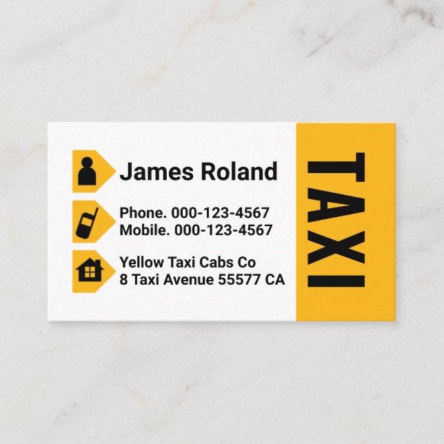 Gula Taxi-ikoner körande Visitkort (Framsida)
