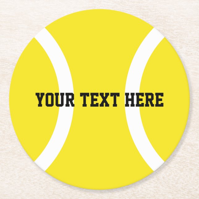 Gula tennisboll coaster med anpassad text underlägg papper rund (Framsidan)
