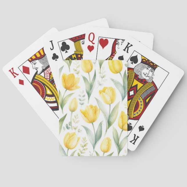 Gula tulpaner akvarell blomsterkonst botanisk casinokort (Baksidan)