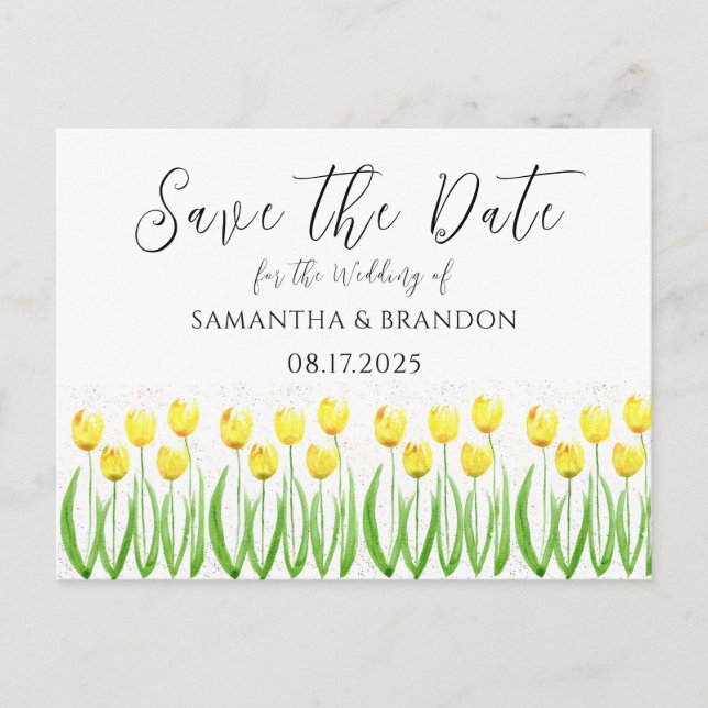 Gula tulpaner blommor Akvarell Blommig rustik Vykort (Framsida)