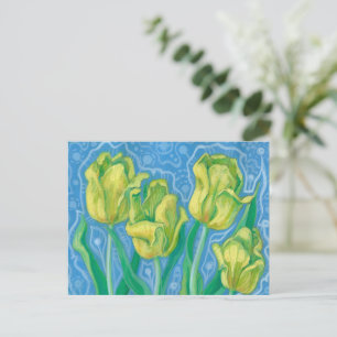 Gula tulpaner, vårblommor blomstermålning i konsts vykort