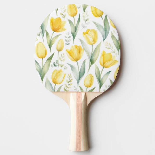 Gula tulpaner Vattenfärg Blommig målning Botanisk Pingisracket (Framsidan)