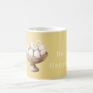 Gula tusenskönor blommor ägg i skål kaffemugg